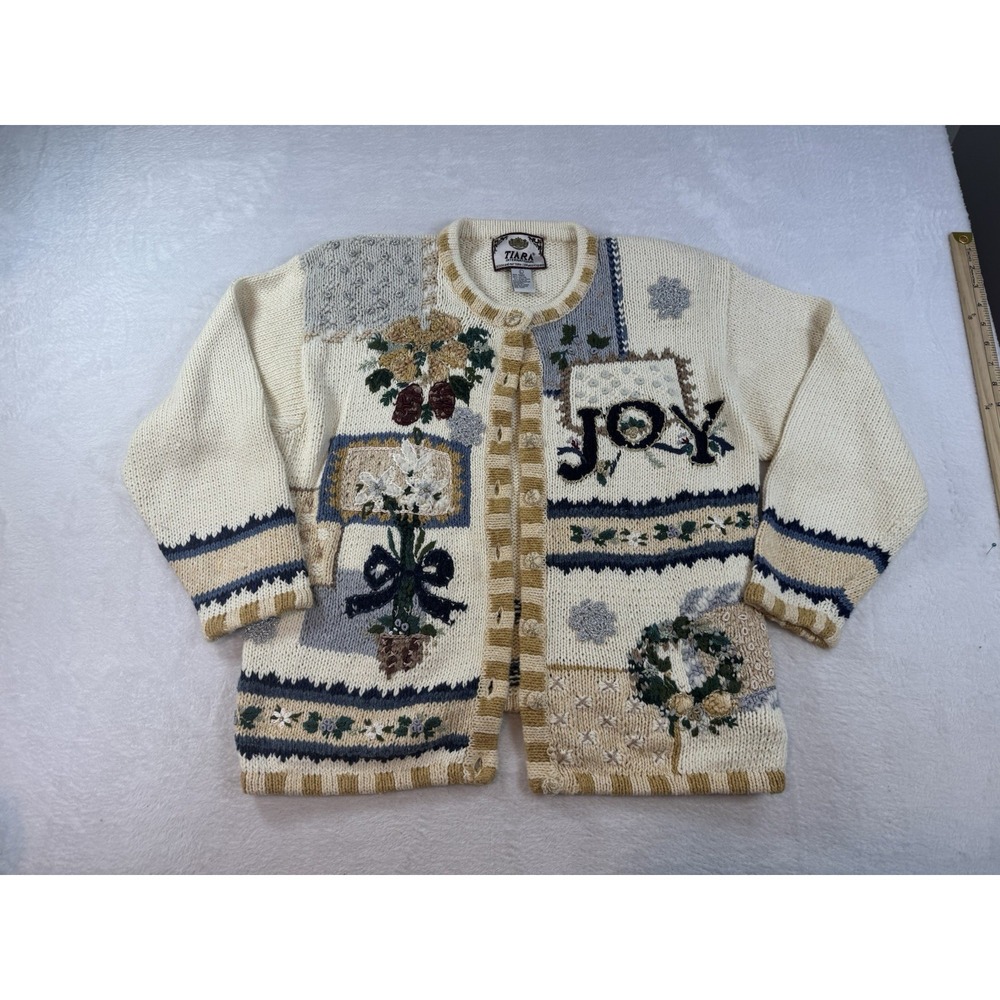 Tiara International Christmas Cardigan Festive Holiday Design Cottagecore L